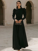 Puff Sleeve Crew Neck Maxi Dress