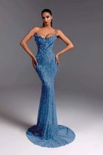 Hidais Strapless Sleeveless Long Mermaid Prom Dress With Beading Sequins