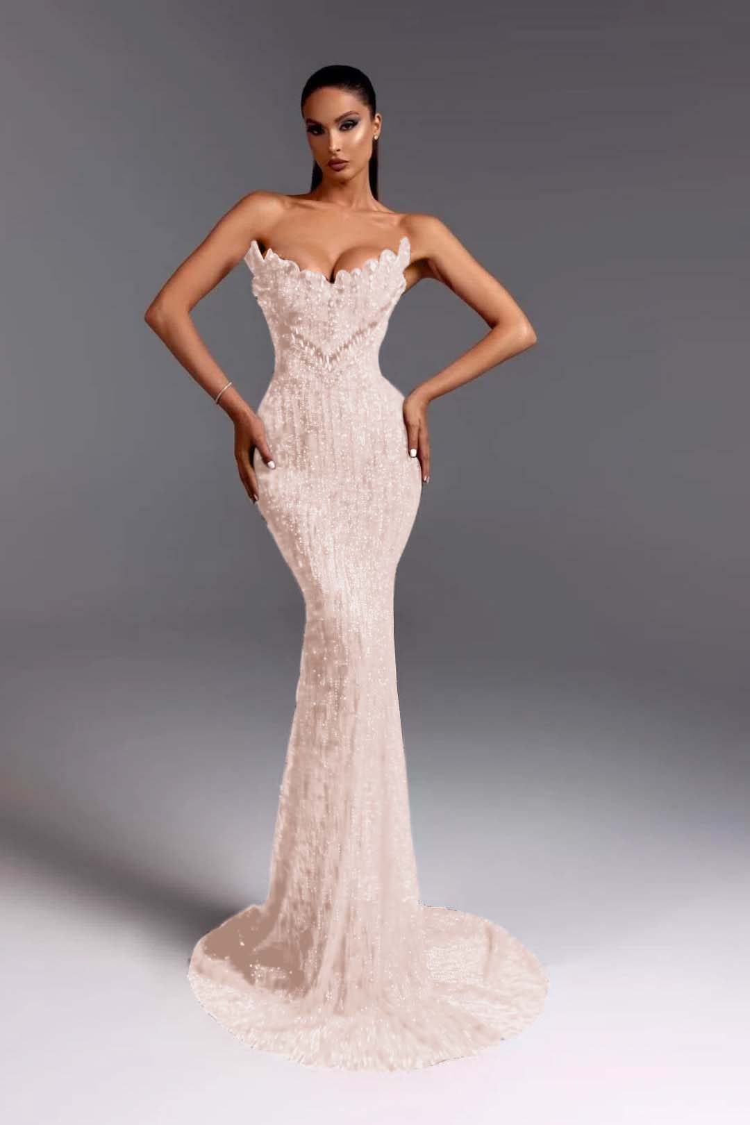 Hidais Strapless Sleeveless Long Mermaid Prom Dress With Beading Sequins