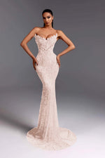 Hidais Strapless Sleeveless Long Mermaid Prom Dress With Beading Sequins