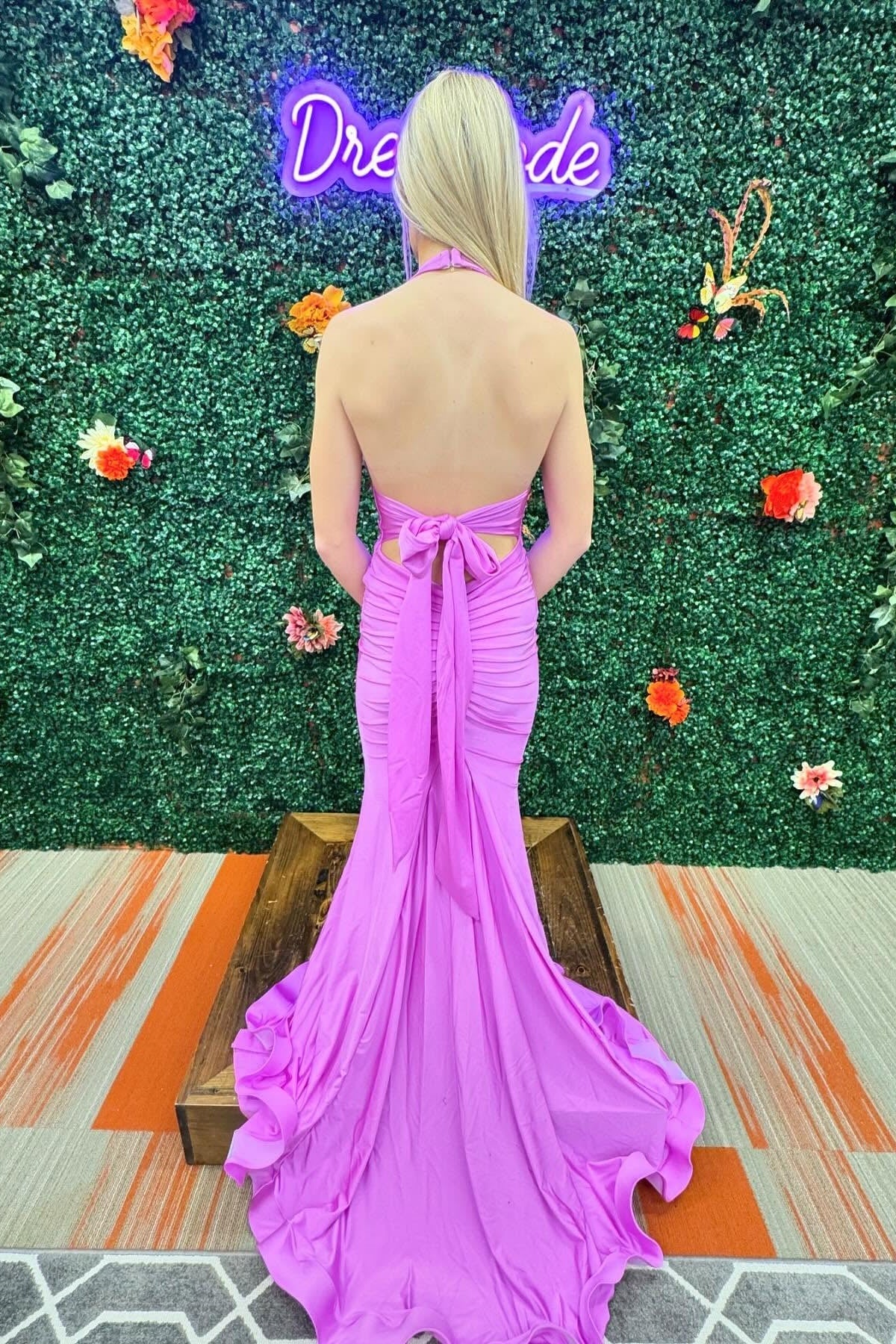 Simple Halter Sleeveless Backless Bow Mermaid Floor-Length Evening Dress