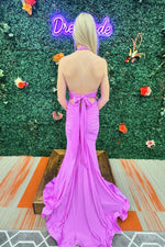 Simple Halter Sleeveless Backless Bow Mermaid Floor-Length Evening Dress