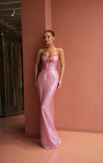 Pink Sequins Sweetheart Sleevless Cut Outs Mermaid Prom Dress Floor-Length