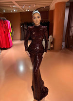 Sparkle Sequins Long Sleeve Mermaid Floor-Length Evening Dress Foraml