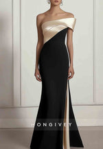 Satin Formal Prom Dress Off the Shoulder Side Slit Trumpet Maxi Dress