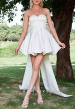 Sweetheart A-Line Satin Balloon Strapless Hem Wedding Dress With Big Bow