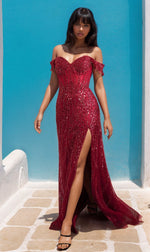 Sheer Off the Shoulder Long Sequin Prom Dress