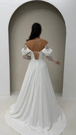 Off the Shoulder Lace Long Sleeve A-Line Floor-Length Evening Dress