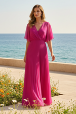 V-Neck Half Sleeve Backless A-Line Mother of the Bride Dress