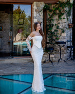 White Long Lace Sleeves Strapless Square Mermaid Long Wedding Dress