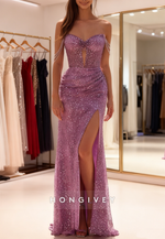 Sequins Beaded Mermaid Slit Prom Dress
