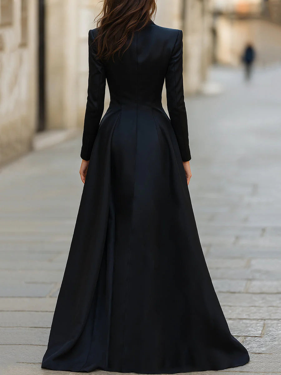 Long Sleeves V-Neck Formal Wedding Appliqued Floor-Length Evening Gowns