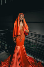 Modern Orange Sleeveless Mermaid Prom Dress With Beadings On Sale