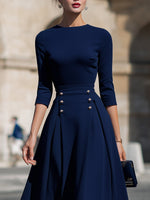 Structured Waist Button-Detail Midi Dress