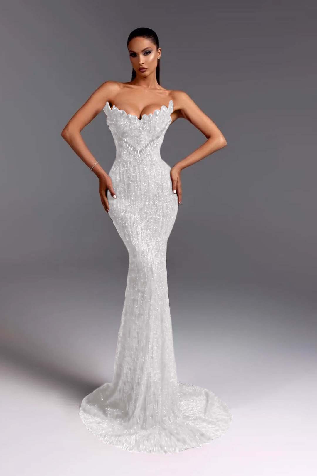 Hidais Strapless Sleeveless Long Mermaid Prom Dress With Beading Sequins