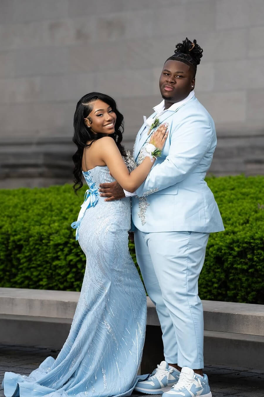 Baby Blue Sweetheart Mermaid Prom Dress Long With Beadings Lace-up Back