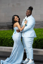 Baby Blue Sweetheart Mermaid Prom Dress Long With Beadings Lace-up Back