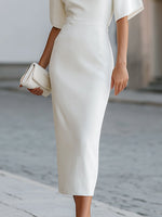 Boat Neck Short Sleeve Tailored Midi Dress