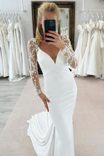 Elegant Mermaid V Neck Long Sleeves Wedding Dress with Lace