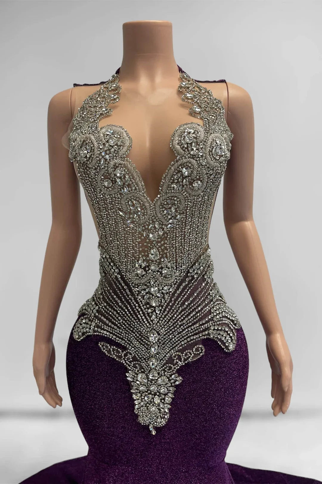 Purple Scoop Mermaid Prom Dress Sleeveless With Beadings Crystals