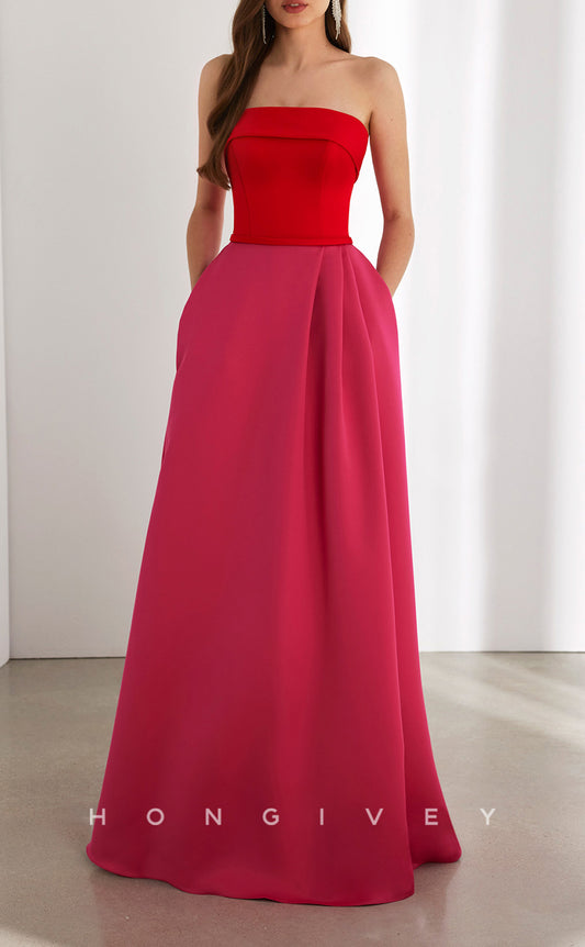 HM282 - A-Line Strapless Sleeveless  Empire With Pockets Cocktail Evening Dress