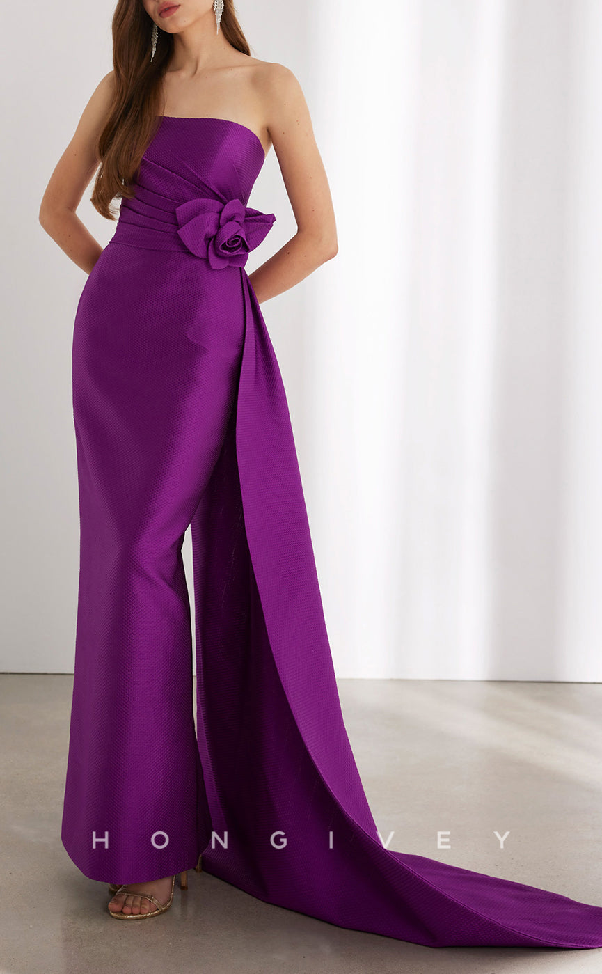 HM271 - Simple Fitted Strapless Empire With Train Cocktail Evening Dress