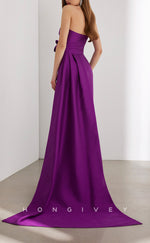 HM271 - Simple Fitted Strapless Empire With Train Cocktail Evening Dress