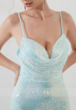 Sparkly Spaghetti Straps Open Back Sequined Sheath Mini Homecoming Dress