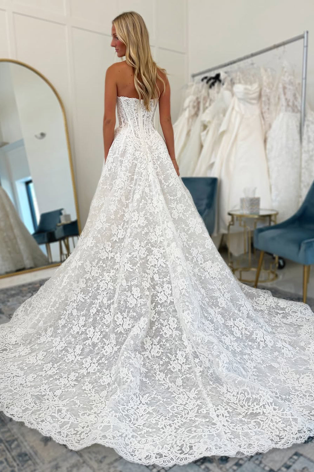 Bohemian A Line Sweetheart Lace Wedding Dress