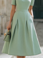 Mint Green Off-Shoulder Short Sleeve Fit-and-Flare Midi Dress With Pockets