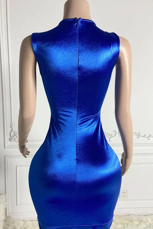 Royal Blue Sleeveless Mermaid Prom Dress Beadings With Zipper Back