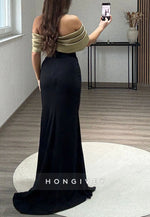 Simple Off the Shoulder Pleated Floor-Length Mermaid Evening Gowns