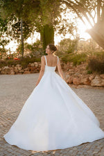 Fashion A Line Square Neck Satin Long Wedding Dresses with Slit