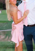 Cute A-Line Strapless Pink Elastic Satin Sleeveless Short Homecoming Dress