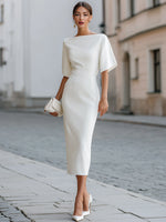 Boat Neck Short Sleeve Tailored Midi Dress