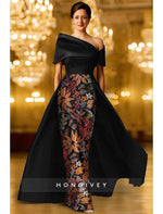 Appliqued Off the Shoulder Mermaid Court Train Evening Dress