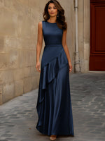 Satin Sleeveless Maxi Dress With Asymmetric Draping