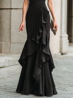 Flutter Sleeve Ruffled Evening Gown