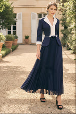 Elegant French Chic Long Sleeve Pleated Midi Dress Luxury Formal Evening Party Gown For Wedding Guest & Mother Of The Bride Occasion