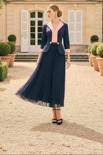 Elegant French Chic Long Sleeve Pleated Midi Dress Luxury Formal Evening Party Gown For Wedding Guest & Mother Of The Bride Occasion