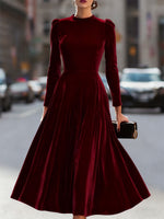 Luxurious Velvet Long-Sleeve Midi Dress