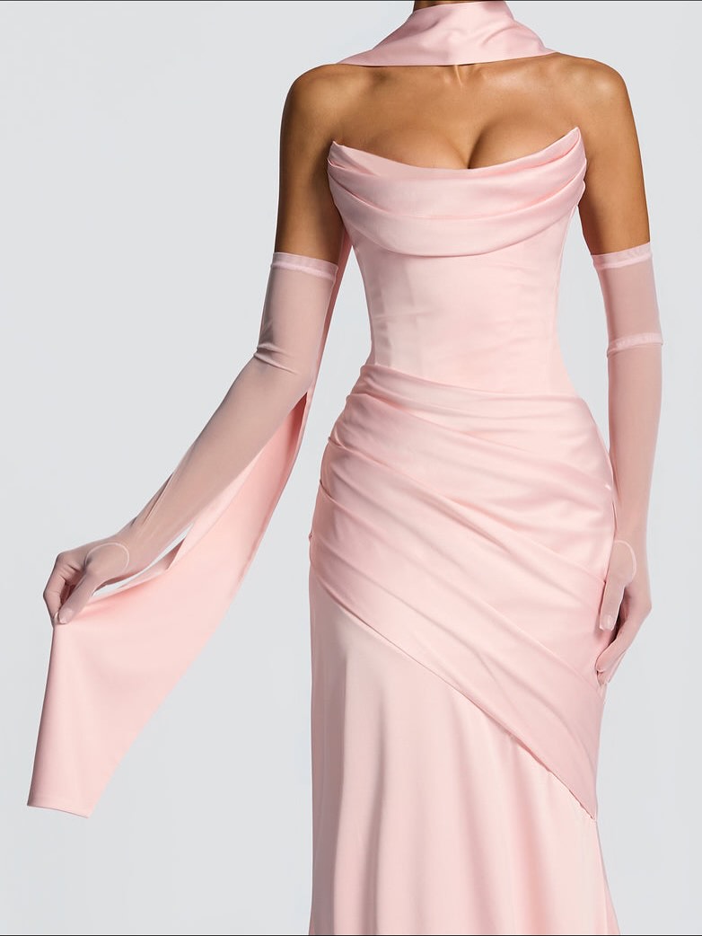 Simple Pink Strapless Mermaid Prom Dress Floor-Lenght