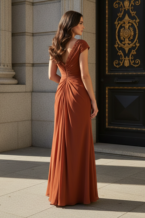 V-Neck Sleeveless Applique Mermaid Ruffles Mother of the Bride Dress