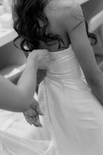 Stunning Mermaid Strapless White Satin Long Wedding Dress with Sweep Train