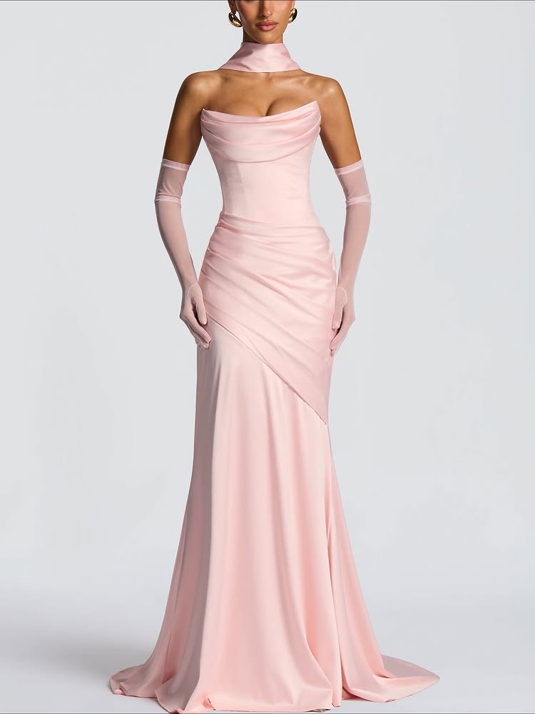 Simple Pink Strapless Mermaid Prom Dress Floor-Lenght