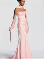 Simple Pink Strapless Mermaid Prom Dress Floor-Lenght