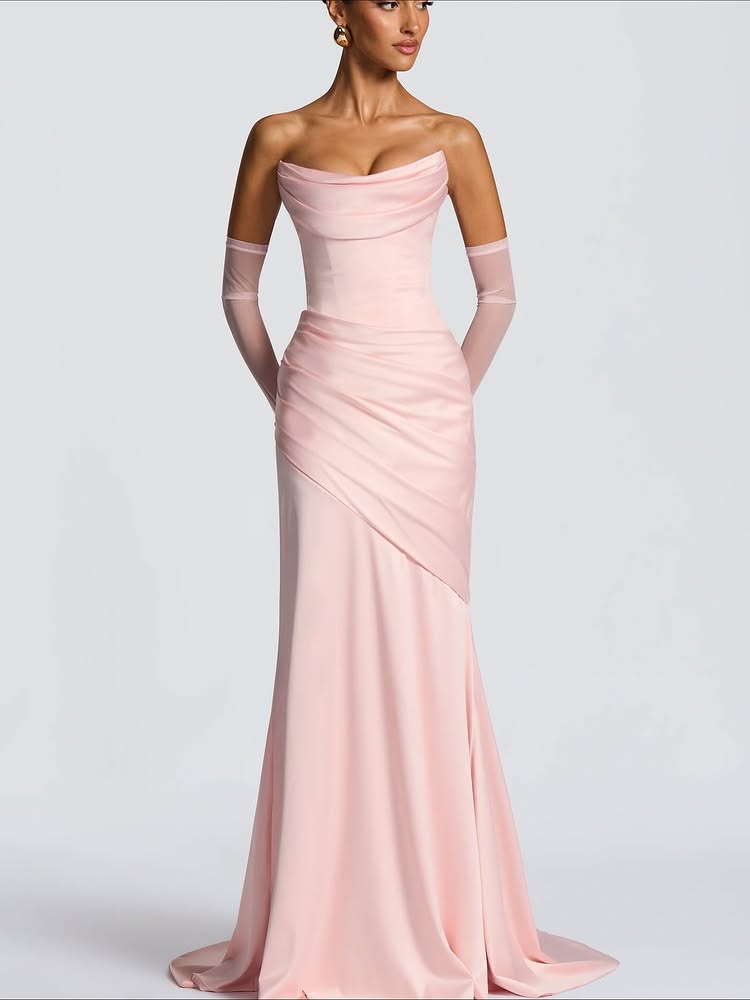 Simple Pink Strapless Mermaid Prom Dress Floor-Lenght