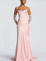 Simple Pink Strapless Mermaid Prom Dress Floor-Lenght