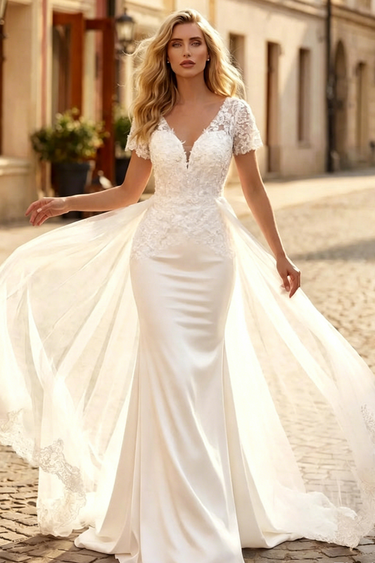 Luxury Lace Mermaid Wedding Dresses With V-Neck