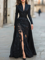 Long Sleeves V-Neck Formal Wedding Appliqued Floor-Length Evening Gowns